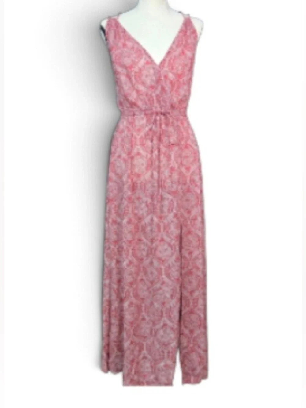 Elan Maxi Dress Pink Coral Paisley Surplice V Neck Adjustable‎ Straps Boho Chic